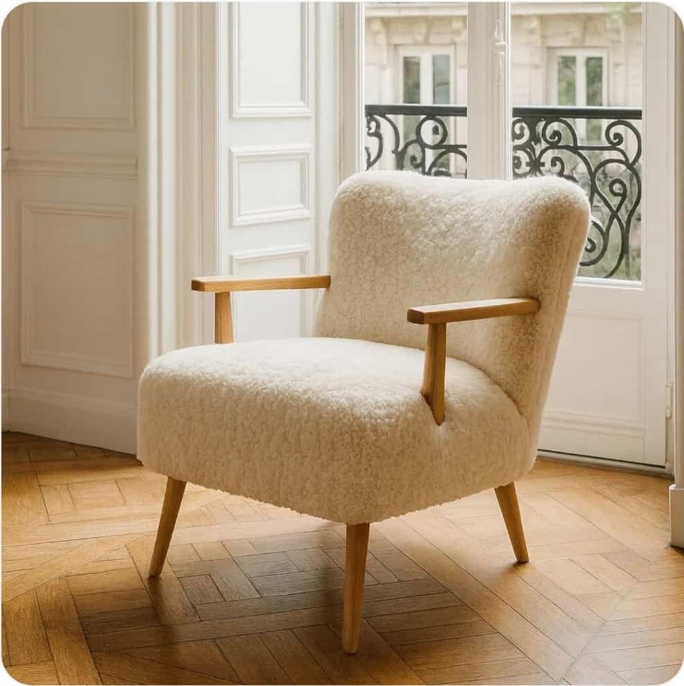 Fauteuil effet fourrure écru